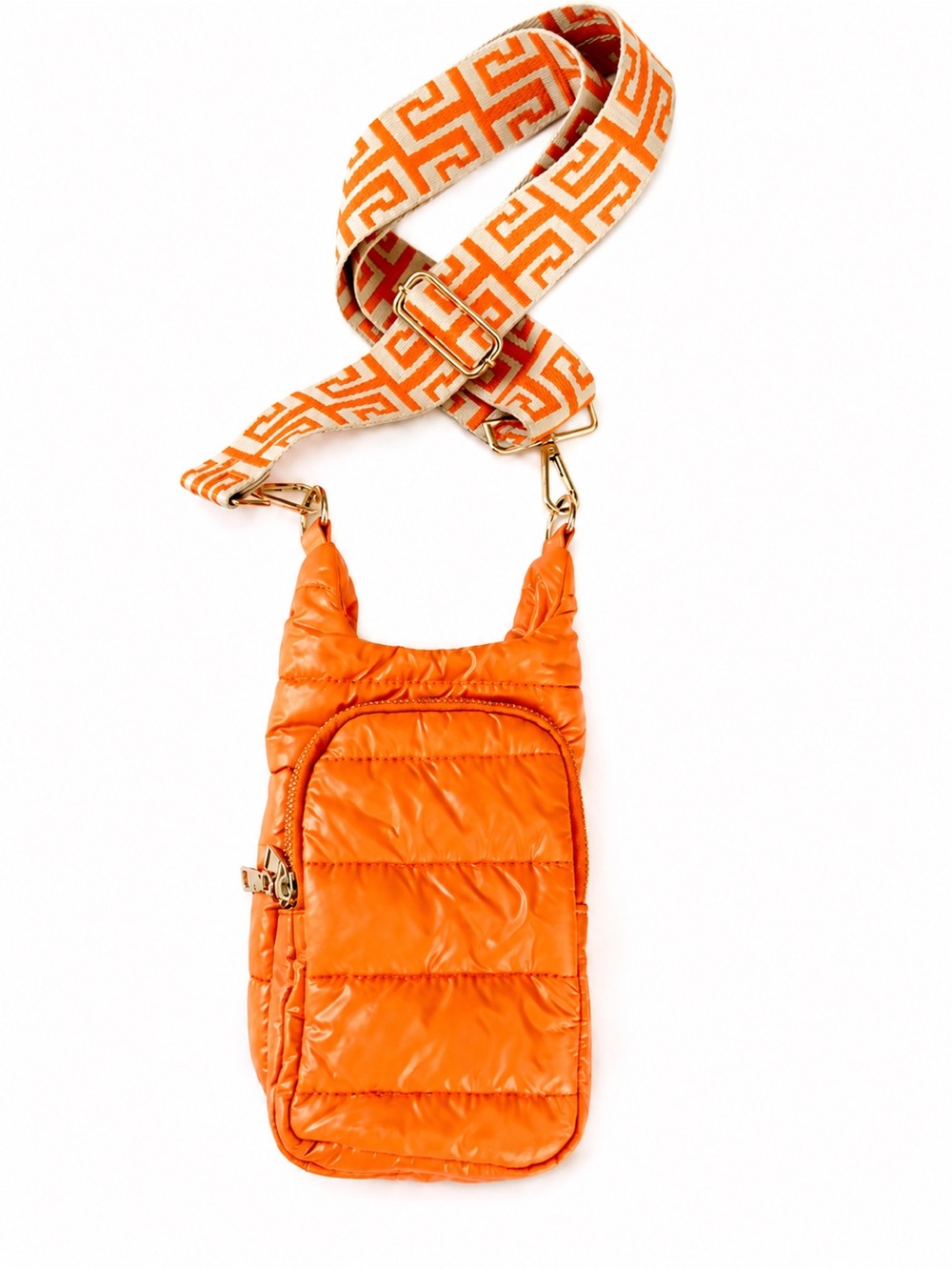 WanderFull HydroBag Orange Quilted Puffer Water Bottle Crossbody Bag